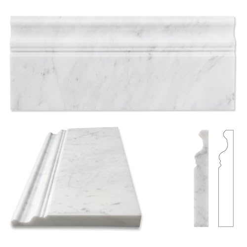 Diflart 4-Pack Carrara White Marble Baseboard Trim Molding, 5x12 Inch, Polished, Marble Wall Skirting Base Trim Moulding for Shower Bathroom Wall Kitchen Backsplash