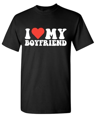 I Love My Boyfriend Heart Relationship Funny T Shirt | Casual Style Mens Novelty Tshirts | Expressive Graphic Tees for Men - Novelty Funny T-Shirts USA Printed XL Black