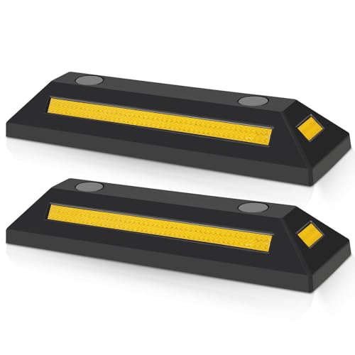 Peviasot Radstopper, Parkplatzsperren, Einparkhilfe Garage, Parkbegrenzung, 2 Stück Gummi Parkplatzbegrenzer, Arkplatzmarkierung Anfahrschutz, Gelb Reflektierende Streifen, für Garage und Parkplätze