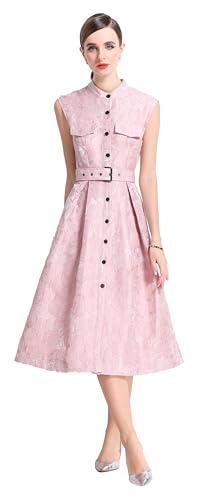 LAI MENG FIVE CATS Women's Jacquard Sleeveless Vintage Cocktail 1950's Rockabilly Tea Party Dress with Pocket