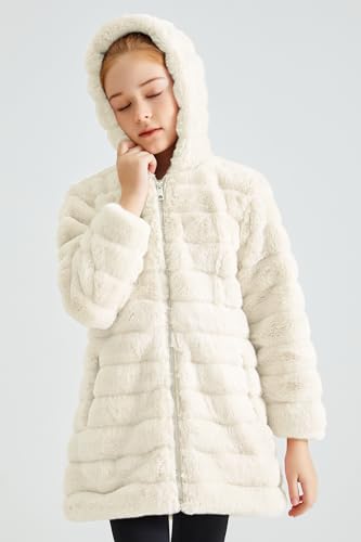 Image of Giolshon Girls Faux Fur Fleece Jacket Sherpa Fuzzy Hoodie Winter Coat with Full Zip Fluffy Outerwear 2169