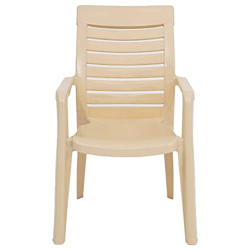 Image of Nilkamal Plastic Chair for Living Room with Arm | 3 Year Warranty | for Home, Living Room, Outdoor | Marble Beige Colour | CHR2180