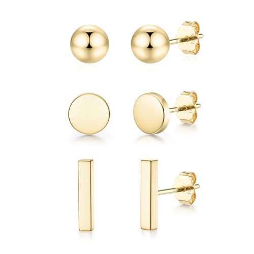 JIAYIQI 14K Gold Plated Stud Earrings for Women, Small Stud Earring Set