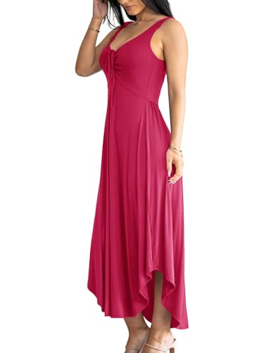 Image of Langwyqu Womens 2026 Summer Sleeveless Tank Dress Empire Waist Asymmetrical Flowy Casual Maxi Dresses