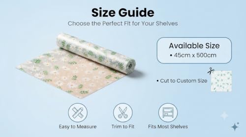 Image of Dribble EVA Shelf Liner Mat 45x500cm Roll, Non Slip Drawer & Cabinet Liner for Kitchen, Waterproof Oilproof Washable Fridge Mat, Anti Skid Cupboard Wardrobe Multipurpose Mat Spring Daisy