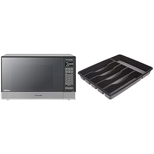 Panasonic Microwave Oven NN-SN686S Stainless Steel Countertop/Built-In with Inverter Technology and Genius Sensor, 1.2 Cubic Foot, 1200W & Rubbermaid No-Slip Large, Silverware Tray Organizer
