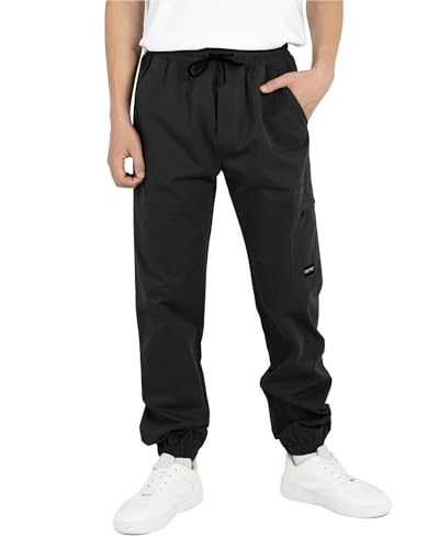 Image of YoungSoul Boys Cargo Trousers Elasticated Waist Kids School Joggers Pants with Multi Pockets Black 10-11 Years