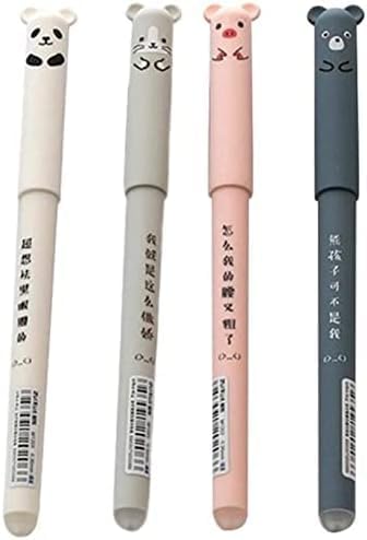 4 bolígrafos de gel borrables negros lindos suministros escolares de dibujos animados borrables fáciles de frotar bolígrafo de gel lindo bolígrafo