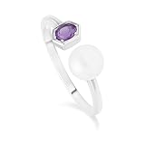 Oval 5x3MM Amethyst With Pearl Gemstone 925 Sterling Silver Women Adjustable Wedding Ring (Sterling Silver, 7.5)