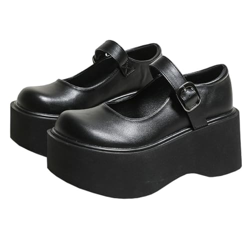 Parisuit Womens Lolita Mary Jane Platform Goth Shoes Wedge Pumps Ankle Strap Round Toe Uniform Dress Shoes
