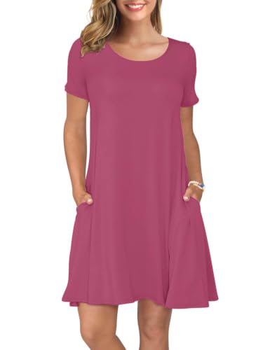 Image of KORSIS Summer Women's Dress Casual T-Shirt Short Sleeve Dresses Swing Flowy Beach Vacation Work Sundress with Pockets