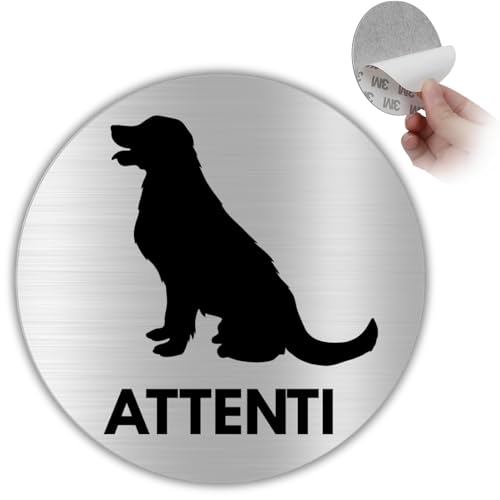 LEIASA | Segnale Adesivo Attenti Al Cane - Diametro Ø 100 mm - Spessore 0,8 mm - Alluminio - Targa Attenzione Cane Da Guardia - Segnale Precauzione Cane - (Cartello Attenti cane)
