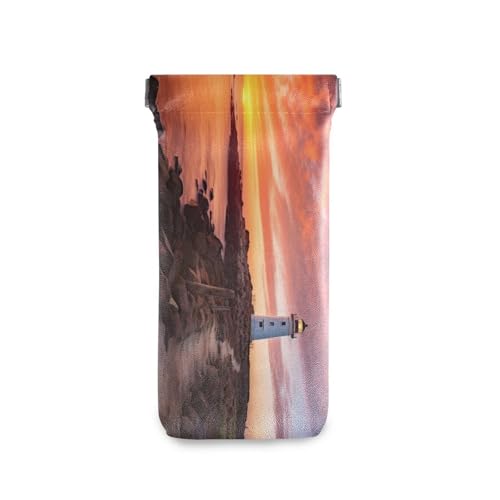 FLildon Lighthouse Landscape Eyeglasses Pouch Squeeze Top Sunglasses Case Soft PU Leather Eyeglass Bag for Men Women