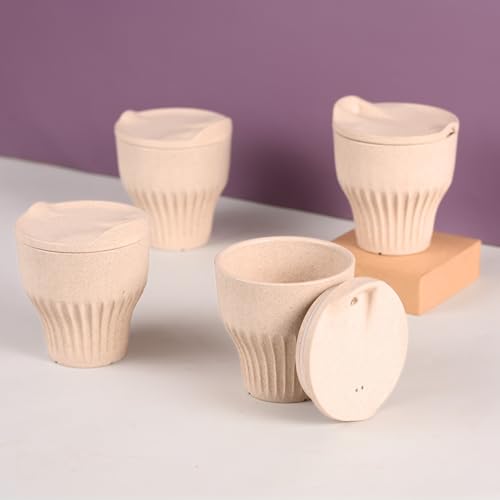 Image of Eha Earth Friendly Rafter Coffee Mug with Lid | Tea Cup Set | 250 ml | Made with Rice Husk | Microwave Safe Mugs for Gifting | 4 Unit | Sand Castle
