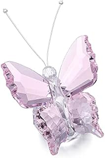 CrystalTears Pink Crystal Butterfly Figurine Ornament with Crystal Ball Base Collection Glass Butterfly Animal Statue Paperweight for Home Desk Decor Gift for Women Christmas Valentines Day