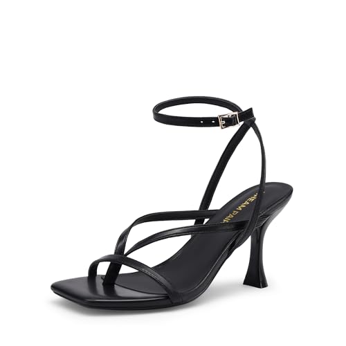 DREAM PAIRS Womens Square Open Toe Flip Flop High kitten Heels Strappy Thong Ankle Strap 3.35 Inch Sandals Comfort Dress Party Shoes Size 9 Black DWUMHS2560