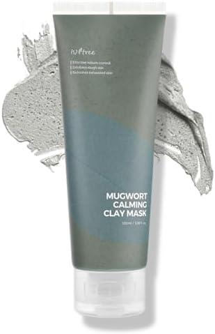 IsNtree Mugwort Calming Clay Mask 100ml, 3.38 fl.oz | Korean Skincare | Deep Pore Cleansing & Sebum Control | Soothing Wash-Off Mask for Sensitive Skin | Exfoliates & Refines Texture
