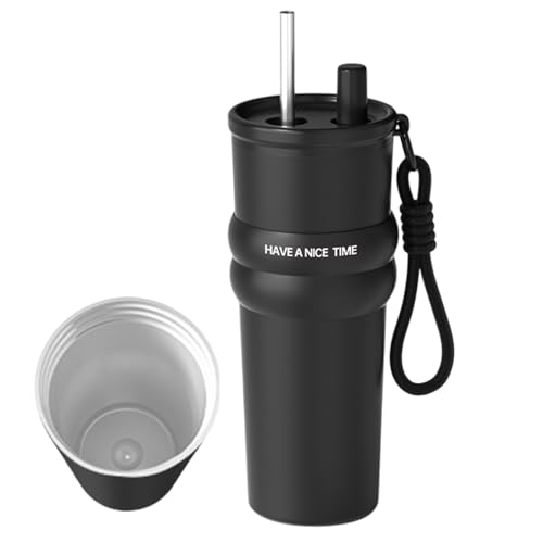 Gourde isotherme 710 ml avec paille : tasse à thé grand format anti-fuite