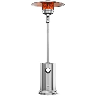 EAST OAK 50,000 BTU Patio Heater for Outdoor Use With Double-Layer Stainless Steel Burner, Round Table Design and Wheels, Outdoor Patio Heater for Home and Commercial, Stainless Steel