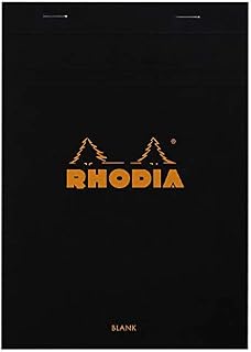 RHODIA 160009C - Stapled Notepad N°16 Black - A5 - 80 Detachable Sheets - Plain White Clairefontaine Paper 80 g/m - Soft, Resistant and Waterproof Coated Card Cover - Basics