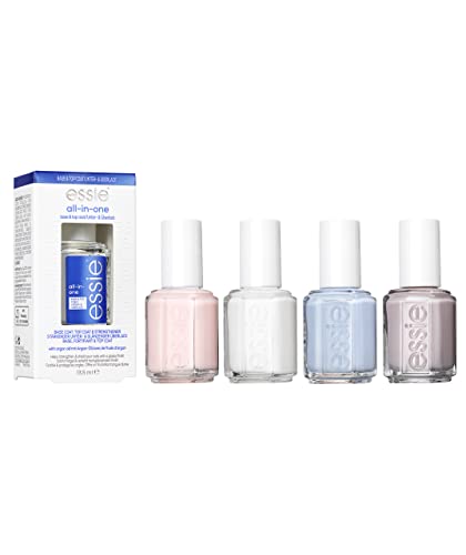 essie Juego de esmalte de uñas para mujer, colores favoritos, para uñas intensas, esmalte de uñas sin puntada + agua saltwater happy + blanc + ballet slippers + Base/Top Coat all-on-one, 5 x 13,5 ml
