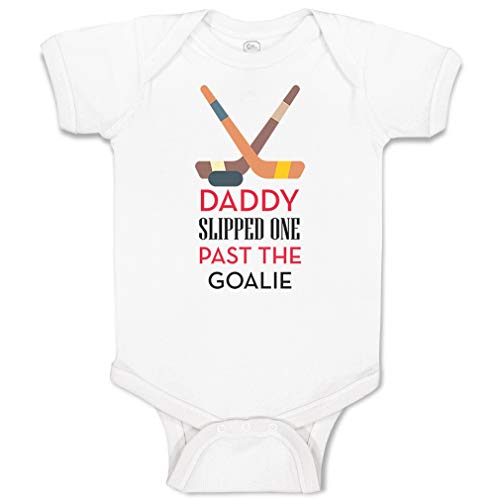 Image of Cute Rascals Custom Baby Bodysuit Daddy Slipped 1 past The Goalie Hockey Dad Father's Day Funny Cotton