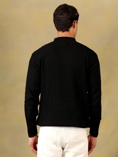 Image of Kvetoo Men's Full Sleeve High Neck Zipper Sweater| Warm Cable Knit Quarter Zip Pullover | Wool Winter Sweater for Casual & Office Wear