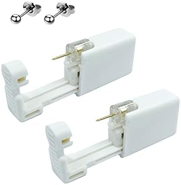 2Pcs Disposable Sterile Ear Piercing Kit, Manual Ear Piercing Gun，With Ear Stud Puncture kit (Silver beads)