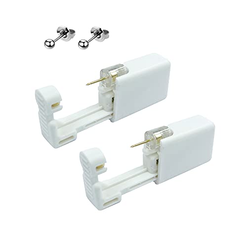 2Pcs Disposable Sterile Ear Piercing Kit, Manual Ear Piercing Gun，With Ear Stud Puncture Kit (Silver Beads) #TOP2