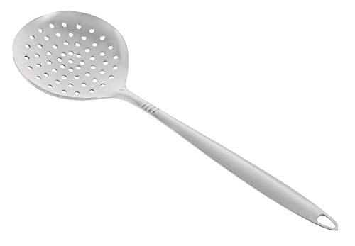 Handheld Stainless Steel Slotted Spoon Skimmer - Cooking Skimming Ladle Kitchen Utensil - Metal Cooking Strainer with Handle