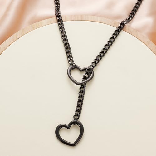 heart slip chain necklaces for womenstainless steel o-ring adjustable lariat y-necklacepunk gothic cuban collar choker necklace for women