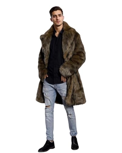 Image of UMREN Mens Warm Leopard Faux Fur Coats Jacket Long Luxury Overwear Parka Cardigans