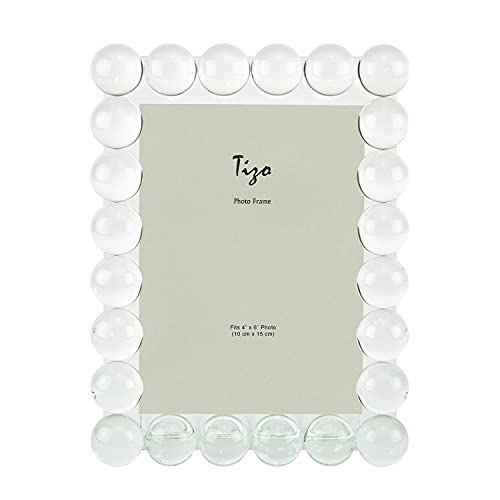 TIZO Design 4x6 Crystal Clear Glass Picture Frame Boutique Quality Photo Frame (Single Row Bubbles)