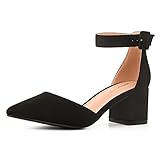 MixATB Womens Chunky Block Low Heel D'Orsay Dress Pumps Sandals Black Suede
