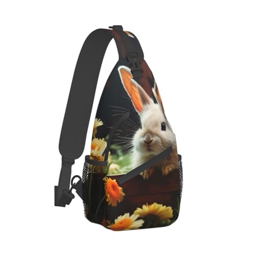 Bolso bandolera unisex con diseño de conejo y flores miniatura 2