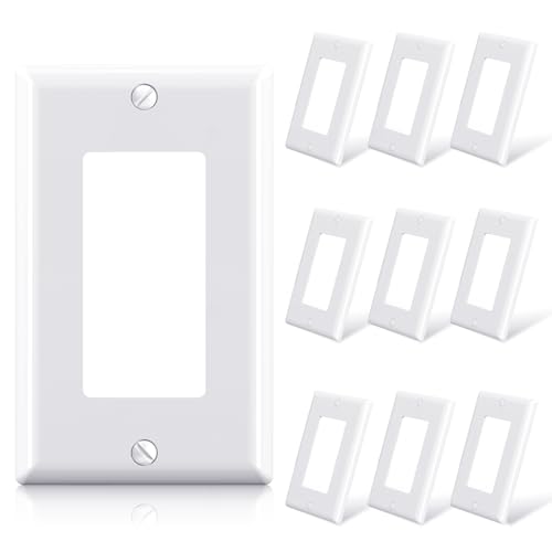 ELEGRP Decorative Receptacle Wall Plate, 1-Gang Standard Size Decorator Covers, Unbreakable Polycarbonate Faceplates for Decorator Device, UL Listed, Screws Included (10 Pack, Glossy White)
