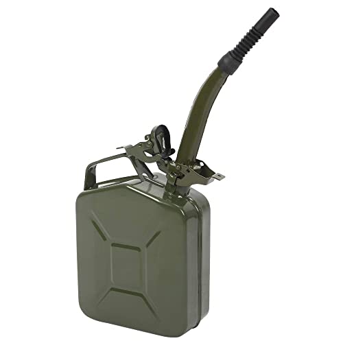 5L Petrol Can - Jerry Can with Spout, Durable Metal Fuel Tank, Fuel Oil Storage Can, Portable and Leak-Proof, Ideal for Car, Truck, Motorcycle Off Road Emergency (0.6mm Army Green)