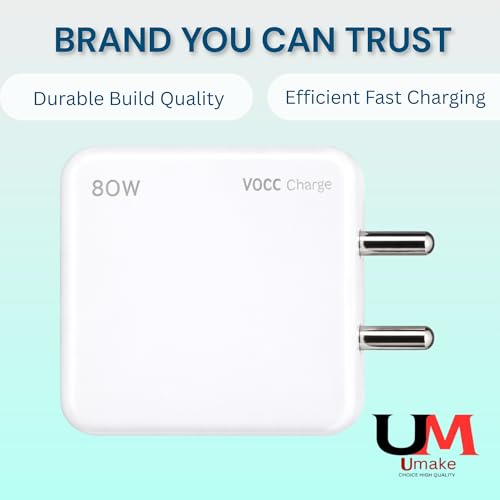 Image of Umake 80W Fast Charger Adapter, BIS Certified Super Fast Charging Wall Charger with Smart Protection, Compatible with Oppo, Realme, OnePlus & Type-C Smartphones, Tablets (BIS Certified)