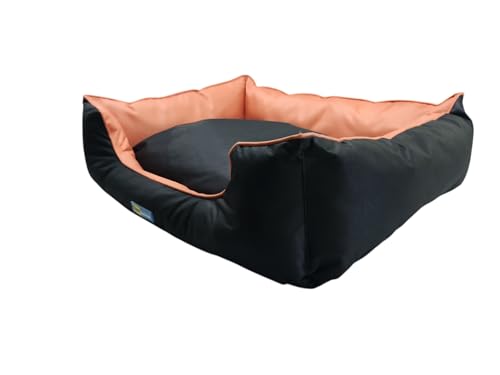Image of Pawfects.in Imported Outdoor Lounger Bed | Ultra Soft Premium Luxury Pet Bed for Dog and Cat | 100% Polyfill Cotton, Washable Cover,Anti Slip Base- (Small, Orange & Black)