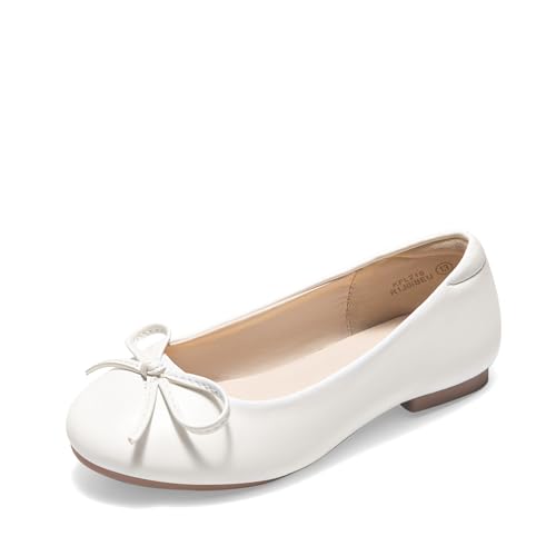 DREAM PAIRS Girls Dress Shoes Fashion Bow Ballet Flats Slip-on Flower Girl Shoes for Wedding, School, Party, Birthday,Size 13 Little Kid,Ivory,KFL216