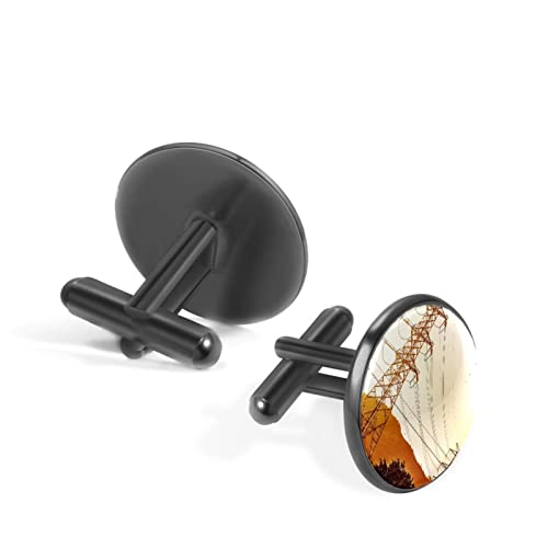 Mannen Manchetknopen, Elektriciteit Transmissie Landschap Manchetknopen voor Mannen, Klassieke Manchetknopen Zwart voor Pak Shirt Bruiloft Zakelijke Verjaardag Sieraden Gift, 2×2×1.9 CM, Roestvrij staal, Geen edelsteen - Image 3