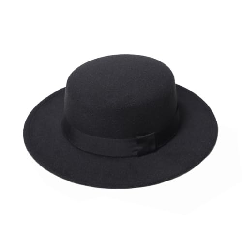 Unisex Felt Fedora Wide Brim Hat Classic Flat Top Hat with Simple Square Ribbon Panama Hat Trilby Church Derby Cap for Performance Party Show Cosplay Wedding Daily Life