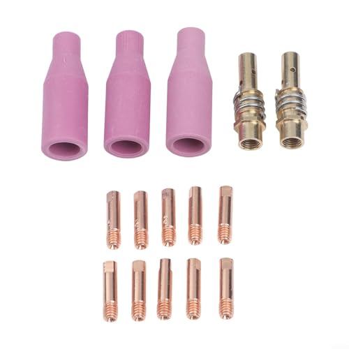 Juego de boquillas de soplete de soldadura compatible con 15AK MB15 para antorchas MIG MAG, 3 boquillas de loza, 2 soportes de puntas, 10 puntas de cobre