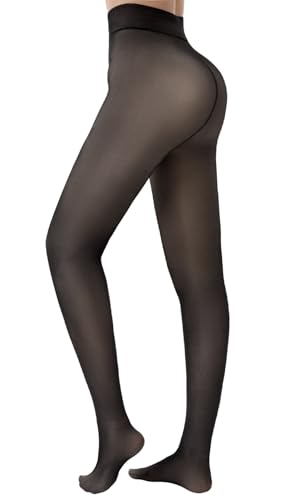 Image of HONGTEYA Fleece Lined Tights Women Winter Thermal Leggings Pantyhose Fake Translucent Thick Warm Sheer Tights