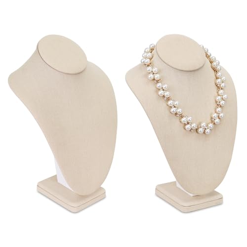 MOOCA 2 Pcs Necklace Chain Jewelry Bust Display Holder Stand, Display Mannequin, Necklace Bust Stand, Pendant Chain Organizer for Women, Tan Linen