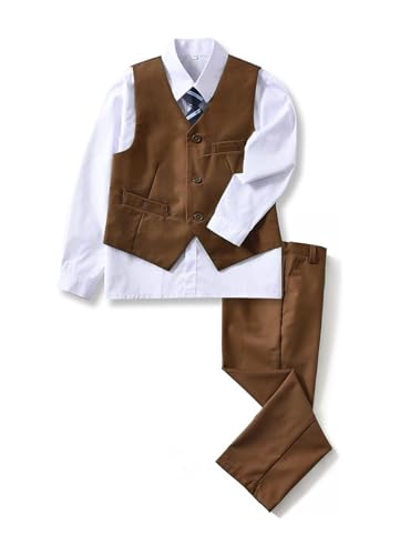 Image of YuanLu Boys Suit Dress Clothes Ring Bearer Outfit Homecoming Dresses Boy Vest and Pants Set for Kids Wedding Tuxedo Suits