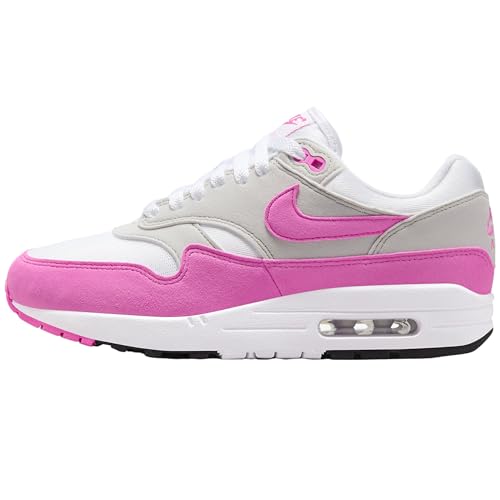 Nike Air Max 1 Chaussures Femme (DZ2628-109, Blanc/Gris neutre/Noir/Rose ludique) Taille 5
