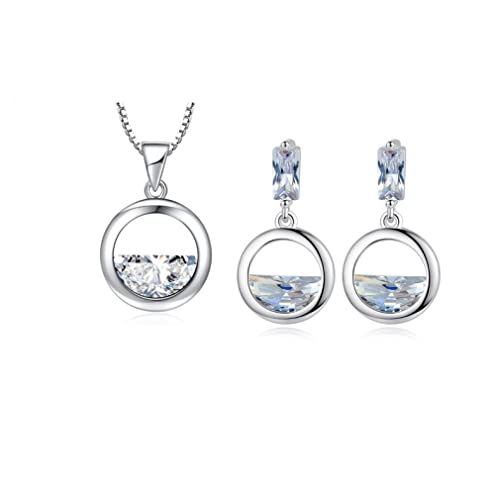 Conjuntos de joyas collar de gota de agua de circonita de forma redonda + pendientes para mujer Hecho en