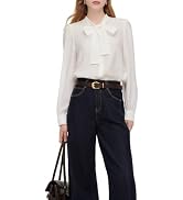 GOELIA Women Tencel Blend Ruffle Neck Shirt Blouse with Knit Camisole