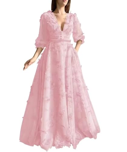 Long Sleeve 3D Butterflies Prom Dress for Teens 2025 V Neck Tulle Evening Party Gown Fairy Sweet 16 Dress LL-M034